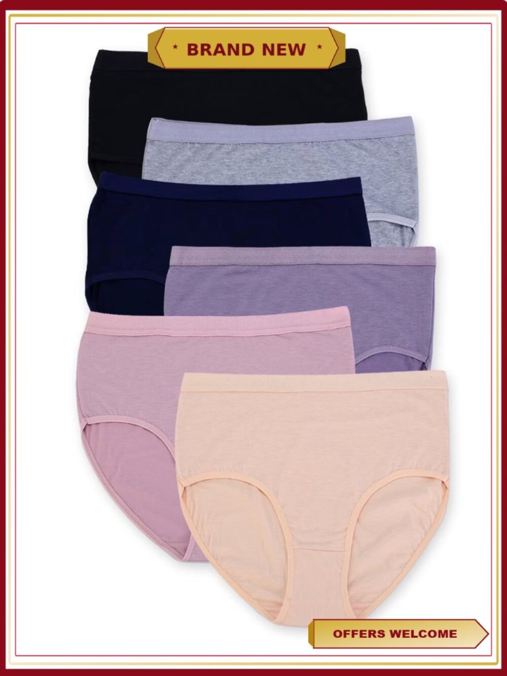 6 Pack Women's Plus Size Cotton Stretch Briefs Underwear Seamless No Show